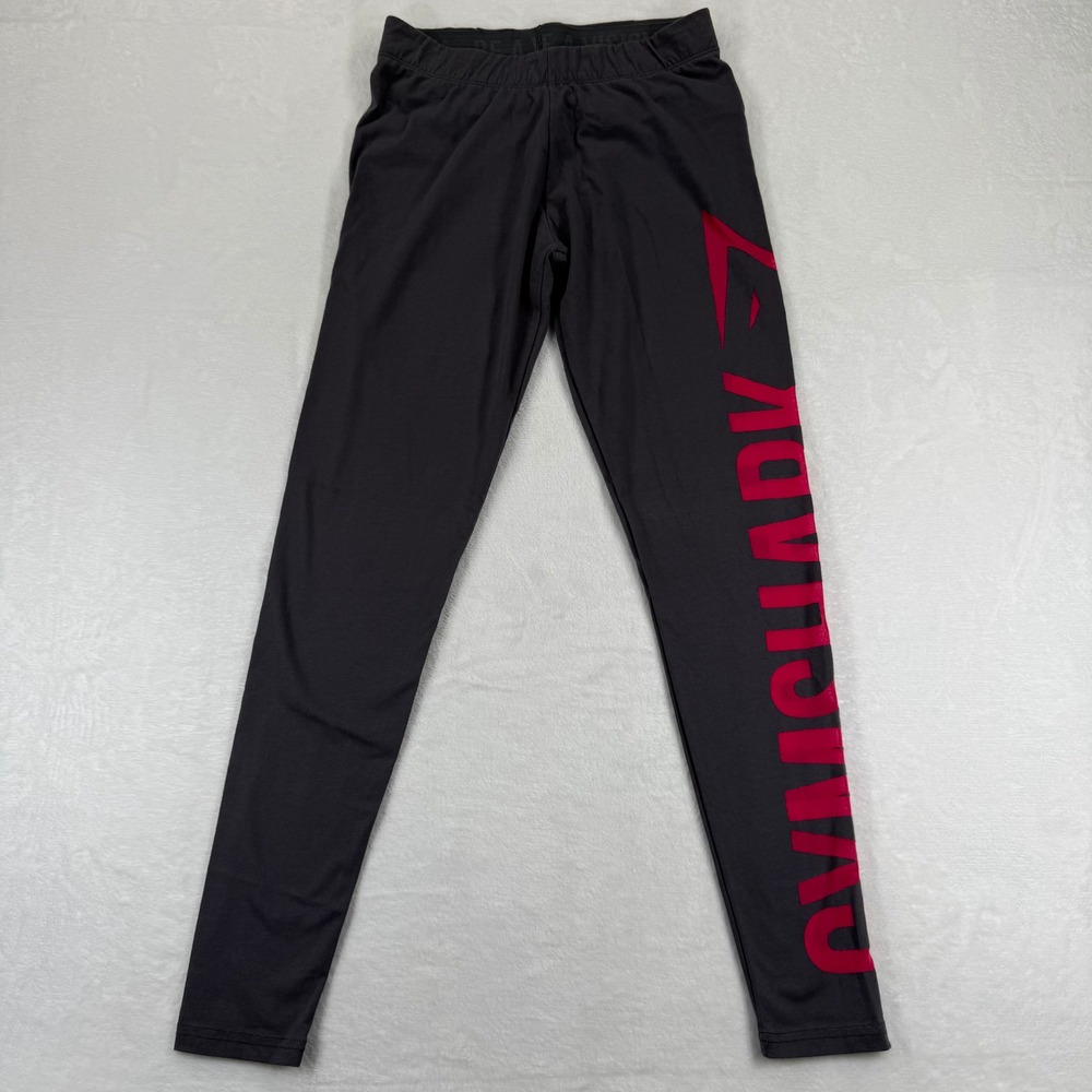 Gymshark Womens Small Gray Sheer Pink Graphic Logo Athletic‎ Yoga Leggings Pants